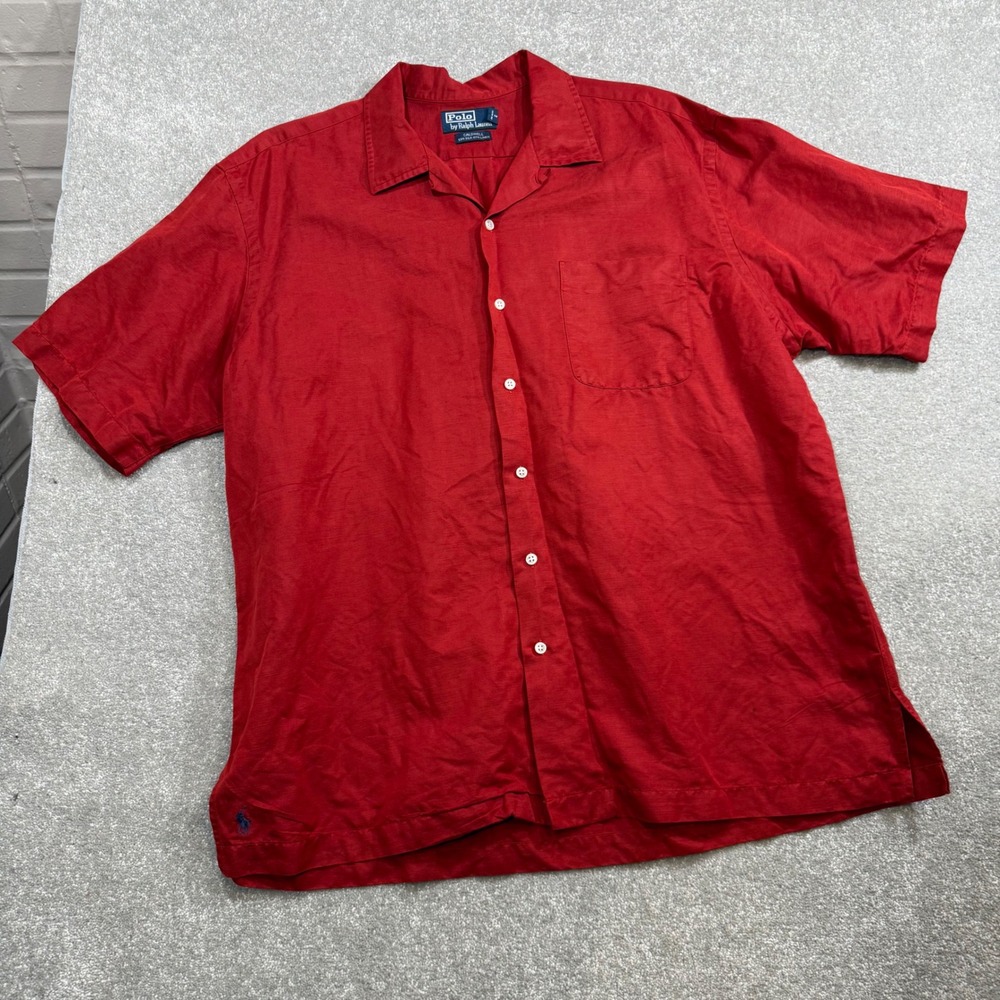 Polo Ralph Lauren Caldwell Shirt Silk Linen Short Sleeve Camp Collar Mens XL Red